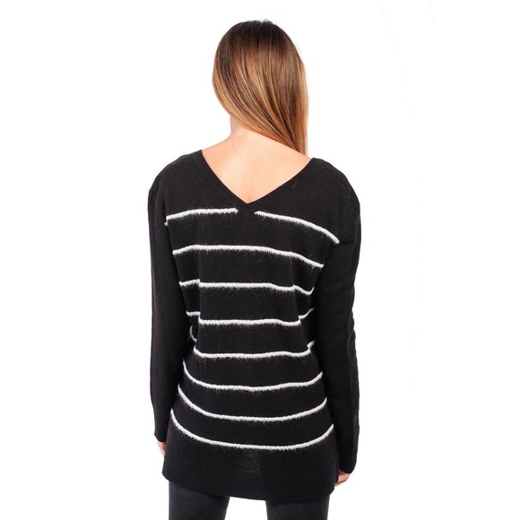 Leo & Sage Size XL Striped Sweater V-Neck Black & White Pullover Long Sleeve - Picture 5 of 5